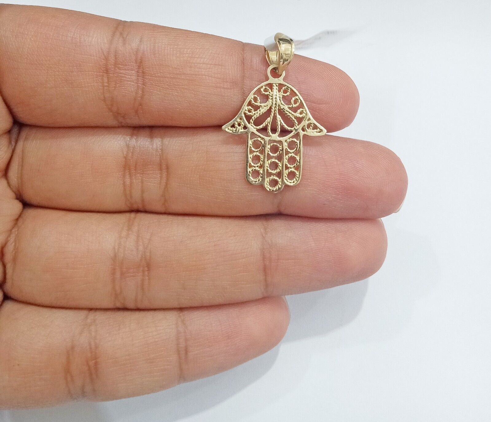 Real 10k Yellow Gold Hamsa Hand Charm Pendant Men Women 10kt gold - GoldenlinQ